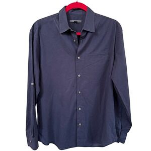 John‎ Varvatos Shirt Men's S Navy Button Front Long Sleeve Cotton Dress Shirt